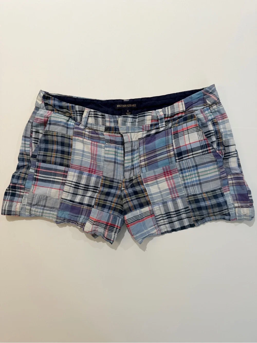 Patchwork Madras Plaid Shorts Size 8 100% Cotton Preppy Coastal Summer